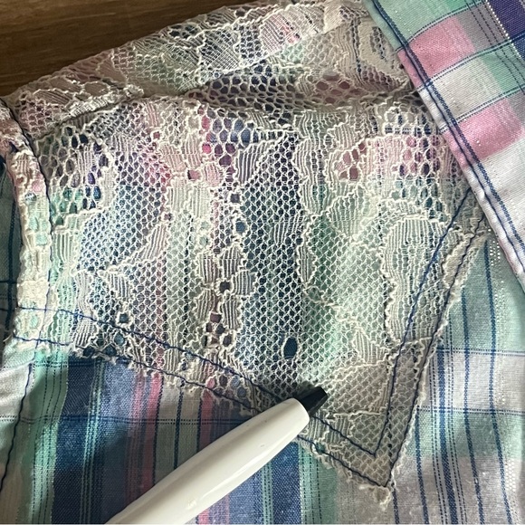 Wrangler Wrancher Women Medium Sleeveless Pearl Snap Shirt Plaid Western Country - Picture 10 of 10